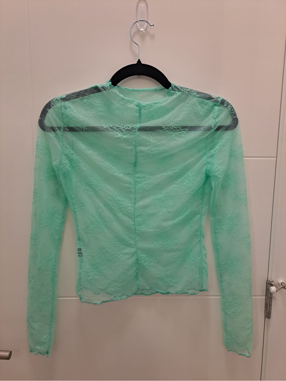 Sheer Lace Long-Sleeve Top - Mint Green